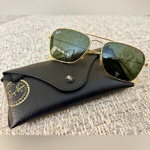 Ray-Ban Gold Frame Caravan Square Aviator Sunglasses